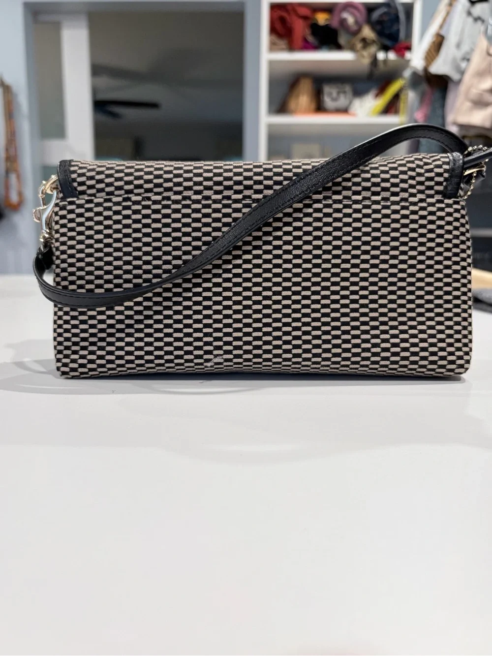 Coach Black & Cream Checker Mini Shoulder Bag with Turn-Lock